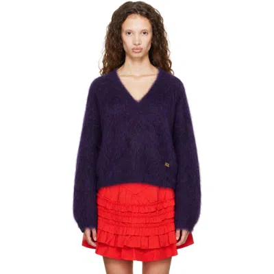 Ganni Purple Brushed Mohair Sweater In Zxl Bright Violet
