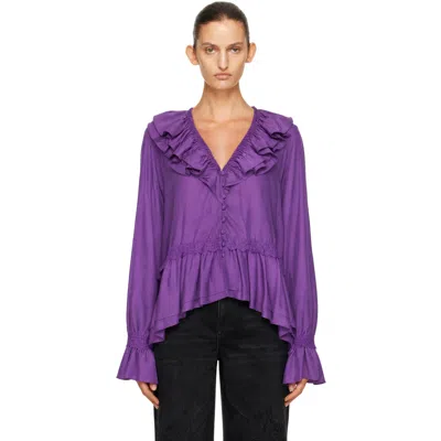 Ganni Purple Viscose Silk Blouse In Zxl Bright Violet