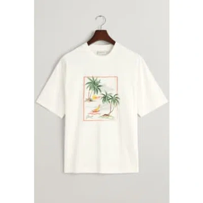 Gant Mens Hawaii Printed Graphic Short Sleeve T-shirt In 113 Eggshell