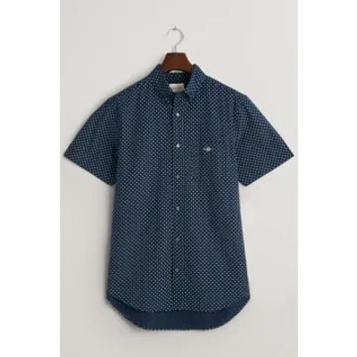 Gant - Regular Fit Micro Print Short Sleeve Shirt In Dark Marine Blue 3240066 410