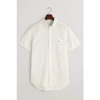 Gant - Regular Fit Micro Print Short Sleeve Shirt In Eggshell 3240066 113 In White