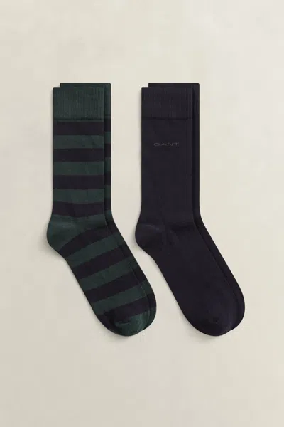 Gant 2-pack Barstripe & Solid Socks In Blue