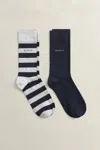 Gant 2-pack Barstripe & Solid Socks In Blue
