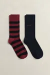 Gant 2-pack Barstripe & Solid Socks In Red