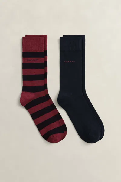 Gant 2-pack Barstripe & Solid Socks In Red