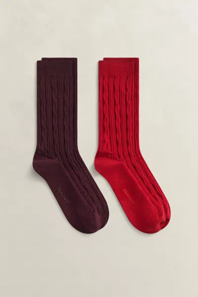 Gant 2-pack Cable Knit Socks Gift Box In Darkened Wine