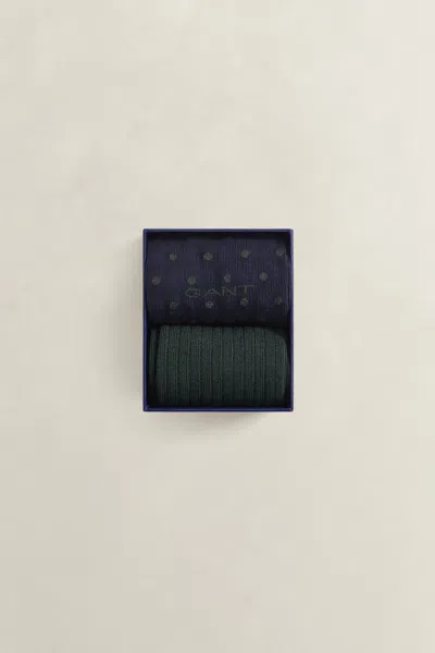 Gant 2-pack Dotted & Ribbed Socks Gift Box In Navy