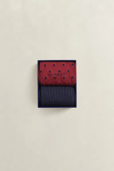 Gant 2-pack Dotted & Ribbed Socks Gift Box In Red