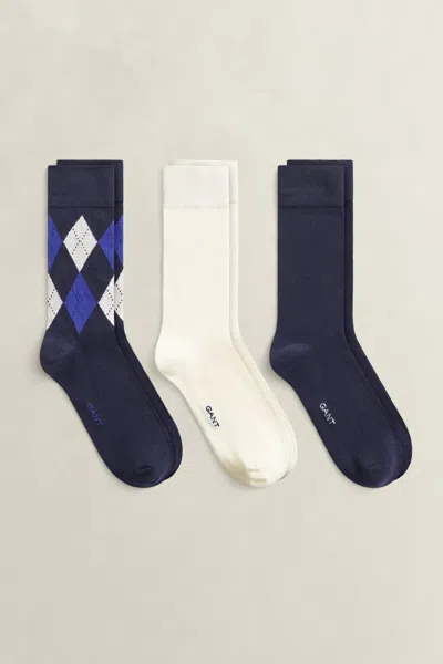 Gant 3-pack Argyle Socks In Navy
