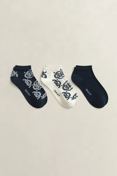Gant 3-pack Monogram Ankle Socks In Blue