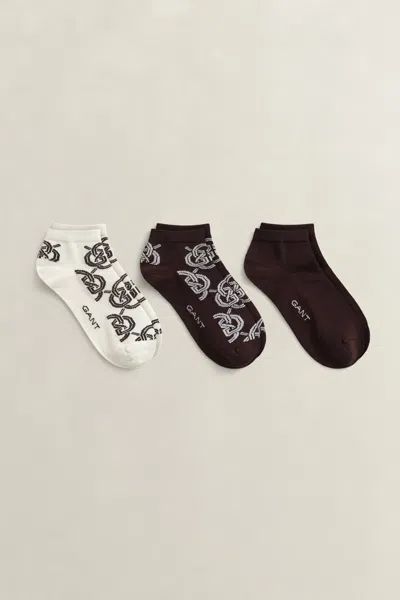 Gant 3-pack Monogram Ankle Socks In Brown