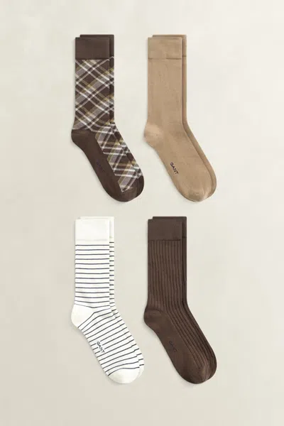 Gant 4-pack Checked Socks Gift Box In Shadow Brown