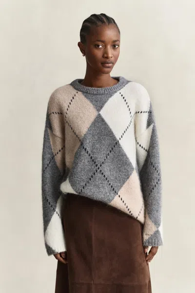Gant Alpaca Wool Blend Argyle Sweater In Dusky Anthracite