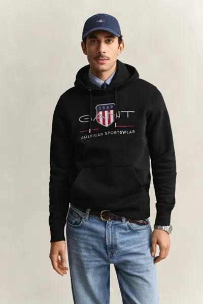 Gant Mens Regular Fit Archive Shield Pullover Hoodie In Black