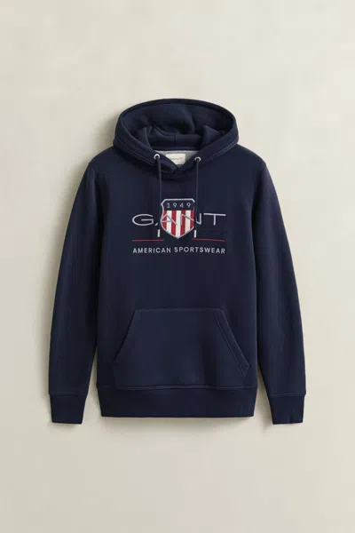 Gant Mens Regular Fit Archive Shield Pullover Hoodie In Blue