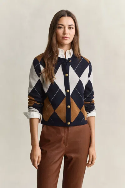 Gant Argyle Cardigan In Evening Blue