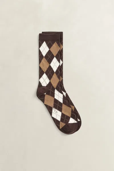 Gant Argyle Check Socks In Brown