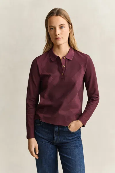 Gant Argyle Long Sleeve Polo Shirt In Burgundy