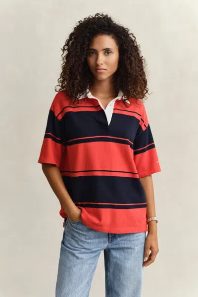 Gant Barstriped Short Sleeve Heavy Rugger In Multi