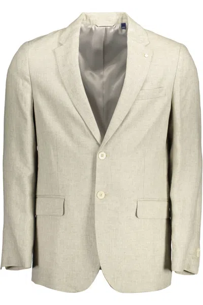 Gant Herringbone-weave Notched-lapel Jacket In Neutral