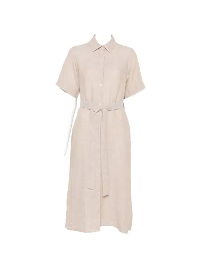 Gant Belted Button-down Midi Dress In Neutral