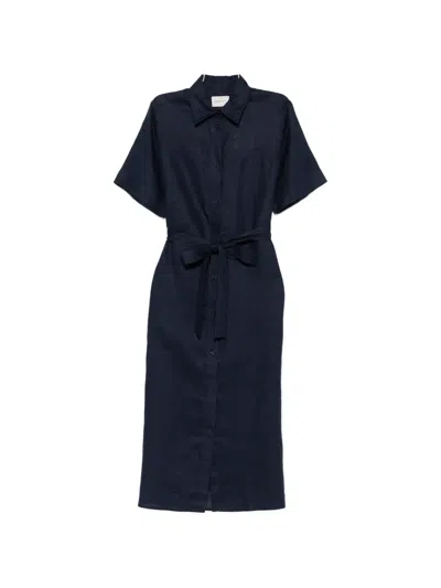 Gant Belted Button-fastening Midi Dress In Blue