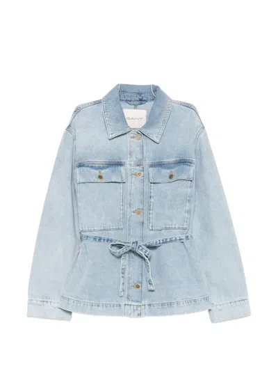 Gant Belted Button-up Denim Jacket In Blue