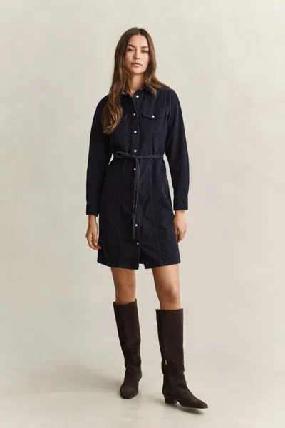Gant Belted Corduroy Shirt Dress In Blue