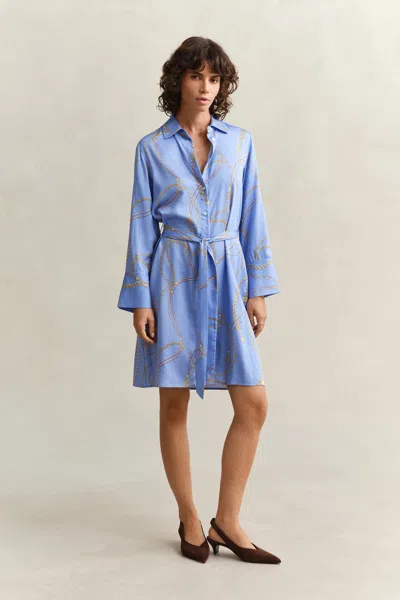 Gant Belted Shirt Dress In Blue