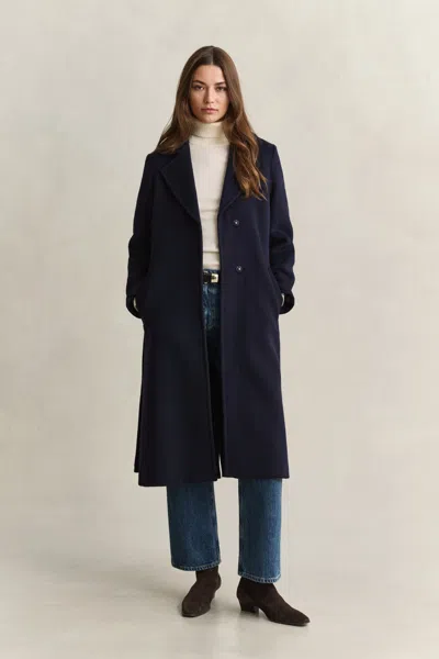 Gant Belted Wool Blend Coat In Blue