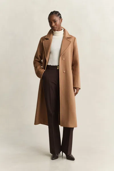 Gant Belted Wool Blend Coat In Brown