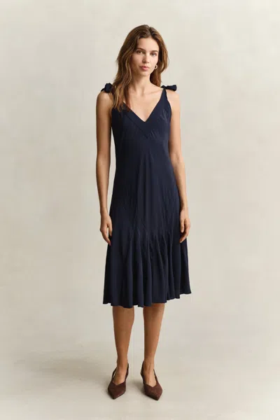 Gant Bias Cut Slip Dress In Blue