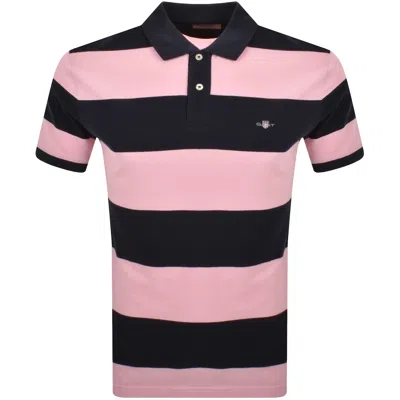 Gant Shield Logo Block Stripe Pique Polo In Pink