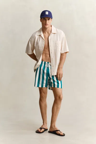 Gant Block Striped Swim Shorts In Green