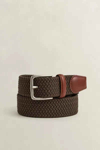 Gant Braided Elastic Belt In Black Brown