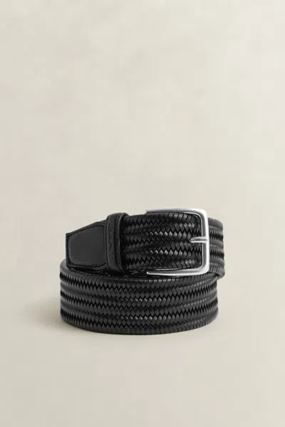 Gant Braided Elastic Leather Belt In Black