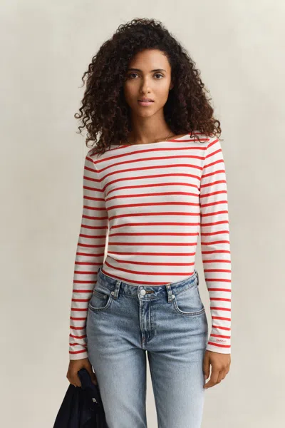 Gant Breton Striped Long Sleeve T-shirt In Black