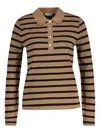 Gant Breton Striped Polo Top In Neutral