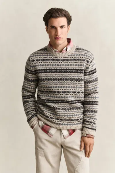 Gant Mens Crewneck Brushed Wool Jumper Light Beige Melange Xl In Animal Print