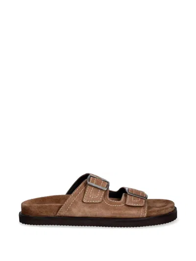 Gant Buckle-fastening Suede Slides In Animal Print