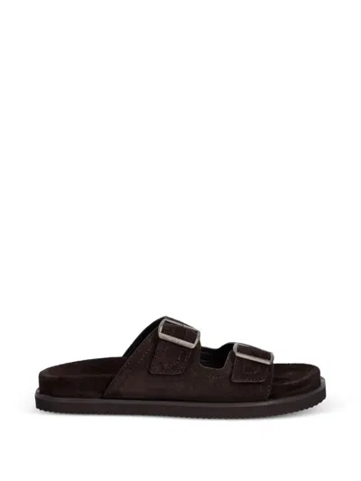 Gant Buckle-fastening Suede Slides In Brown