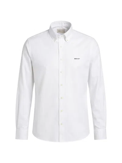 Gant Button-down Embroidered-logo Oxford Shirt In White