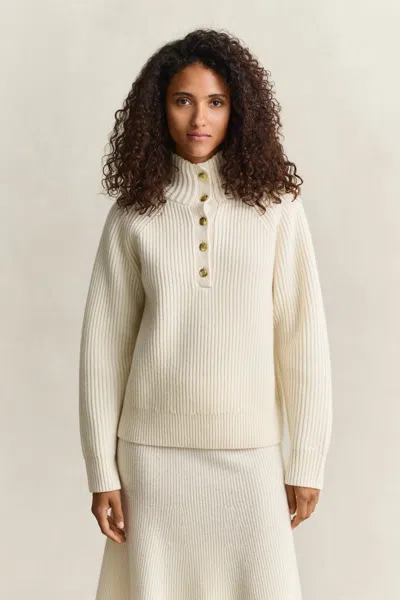 Gant Buttoned Lambswool Sweater In Cream