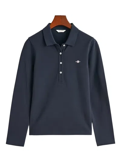 Gant Buttoned Long-sleeve Top In Blue