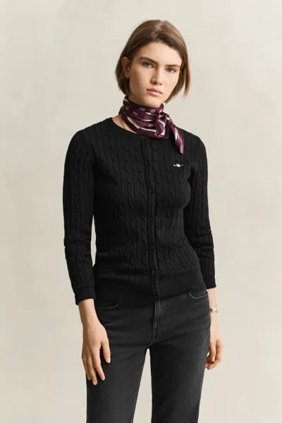 Gant Cable Knit Cardigan In Black