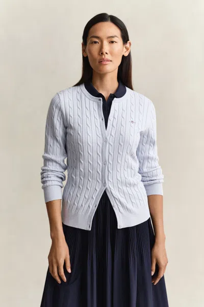 Gant Cable Knit Cardigan In Blue