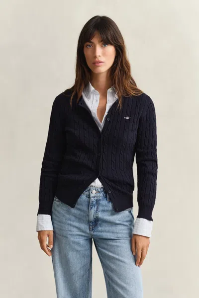 Gant Cable Knit Cardigan In Blue
