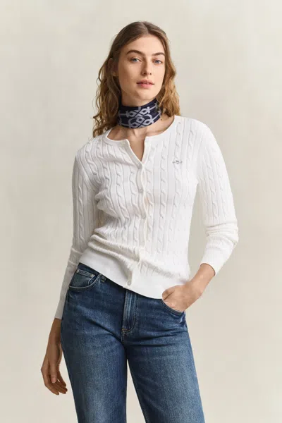 Gant Cable Knit Cardigan In Eggshell