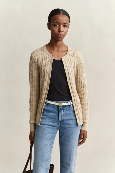 Gant Cable Knit Cardigan In Neutral