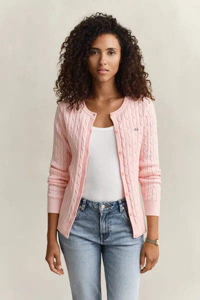 Gant Cable Knit Cardigan In Pink